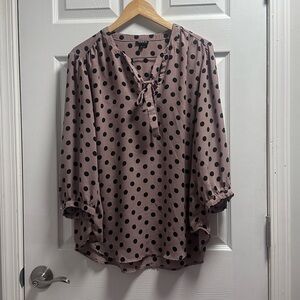 Torrid Polka Dot Tie-Neck Blouse - Taupe/Black